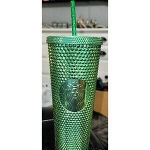 Starbucks Tumbler Green 24oz Holiday 2023 Metallic Bling Studded Limited Edition